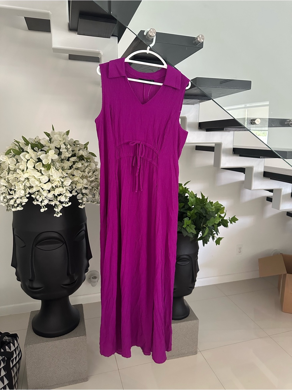 Nina Leonard Sleeveless Maxi Dress in Fuchsia